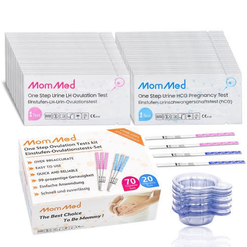 Tiras de prueba de ovulación y embarazo, kit de predicción de ovulación fácil en el hogar que incluye 20 pruebas de embarazo, 70 tiras de prueba de ov